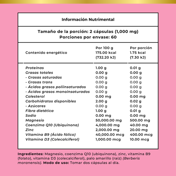 Ovacomplex Multivitamínico D3 + Zinc + Magnesio + Folato + CoQ10 en Tabletas