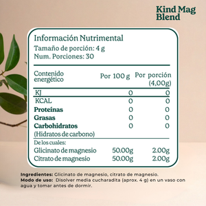 Citrato de Magnesio y Glicinato de Magnesio en Polvo | 30 días | 4000mg | Puro de Alta Absorción y Biodisponibilidad para Relajación Nocturna y Digestiva Kind Origins