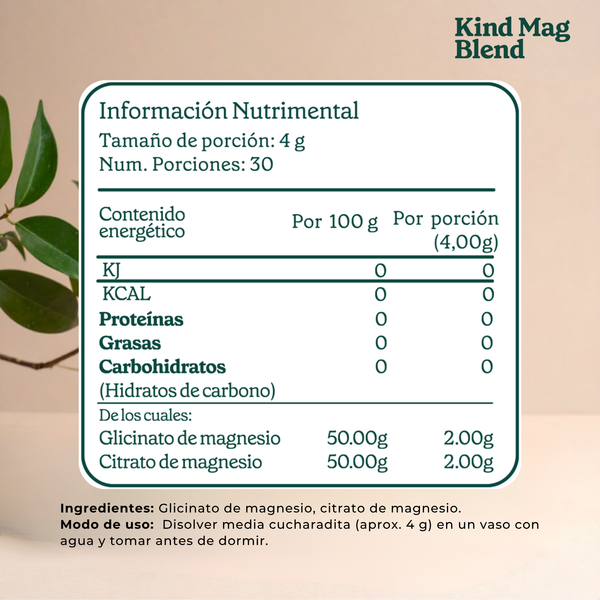 Citrato de Magnesio y Glicinato de Magnesio en Polvo | 30 días | 4000mg | Puro de Alta Absorción y Biodisponibilidad para Relajación Nocturna y Digestiva Kind Origins