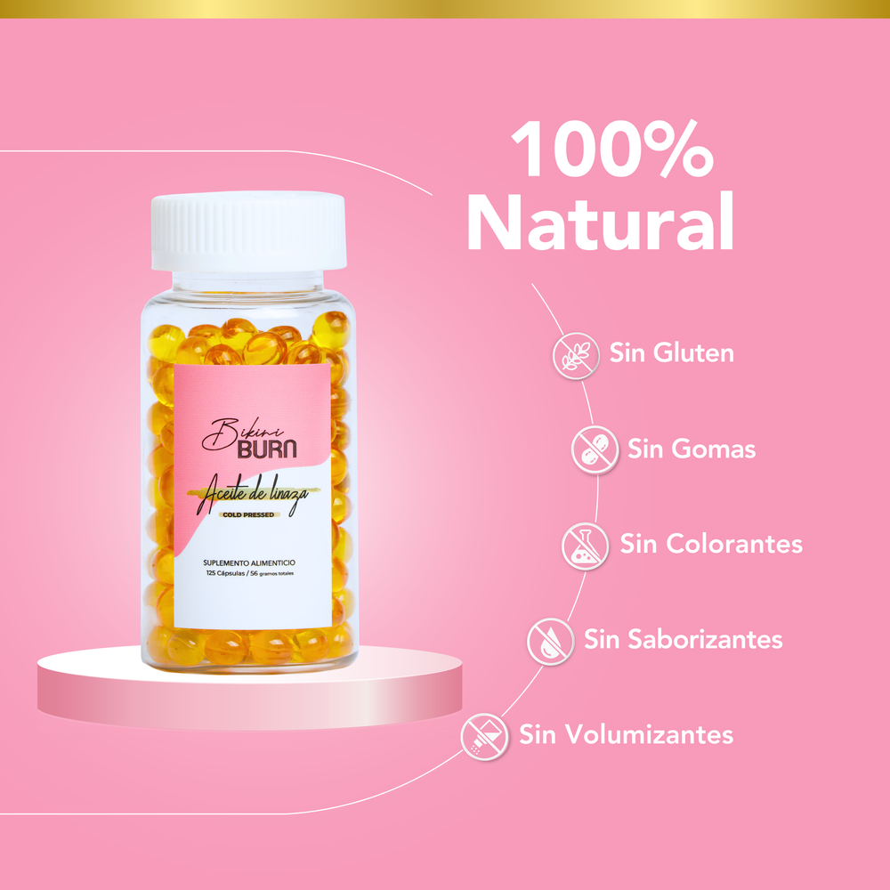 Aceite de Linaza Con Omegas 450 mg 125 cápsulas Bikini Burn