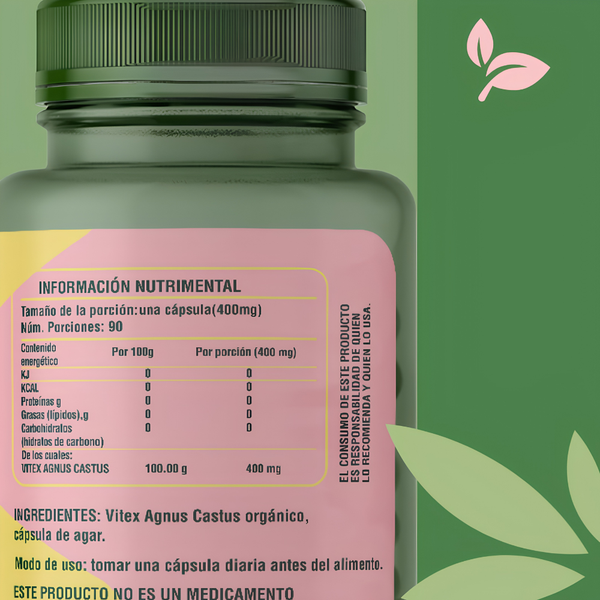 Vitex Agnus Castus 400 mg (Sauzgatillo), 90 Cápsulas Veganas, Suplemento Herbal para el Bienestar Femenino, 3 Meses Kind Origins